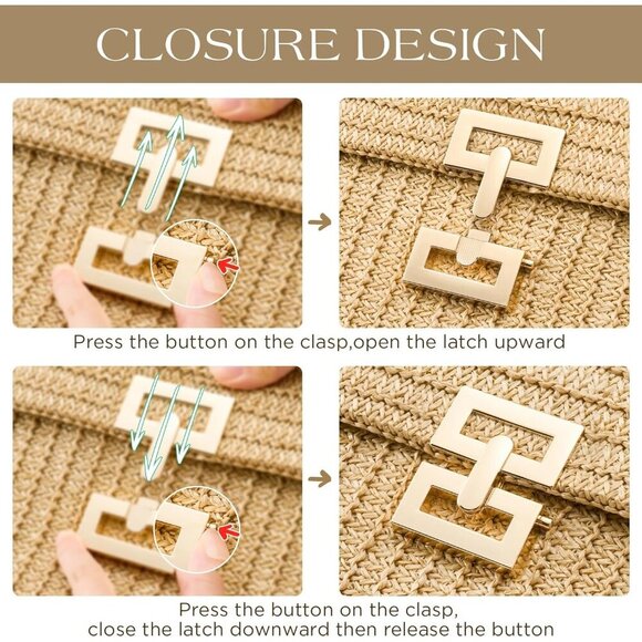 🆕Women White Straw Raffia Woven Beach Bag Clutch Crossbody Shoulder Purse - Picture 5 of 6